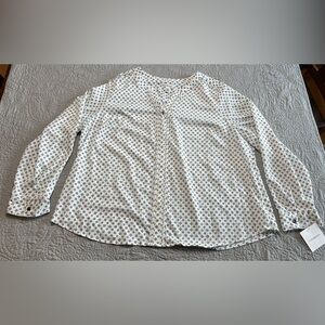 Croft & Barrow Womens White With Black Pattern Button Down Blouse NWT Si…